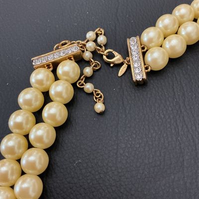 Avon Vintage Double Strand Faux Pearl & Rhinestone Necklace