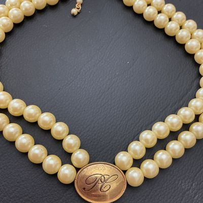 Avon Vintage Double Strand Faux Pearl & Rhinestone Necklace