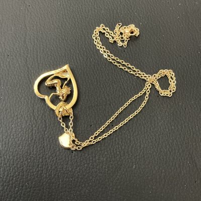 Gold-Tone Rhinestone Mermaid Heart Pendant Necklace with Initial F Charm