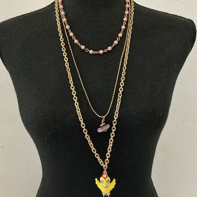 Betsey Johnson Multi-Strand Layered Bird Charm Necklace