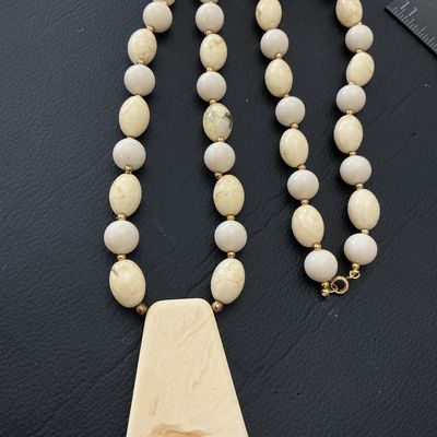 Vintage Faux Carved Ivory or Bone Style Beaded Pendant Necklace