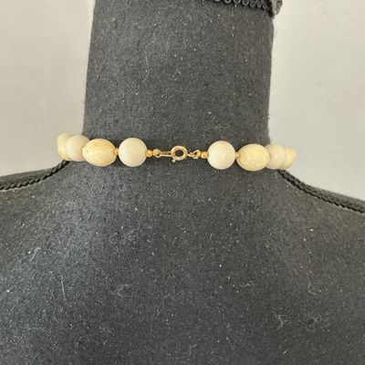 Vintage Faux Carved Ivory or Bone Style Beaded Pendant Necklace
