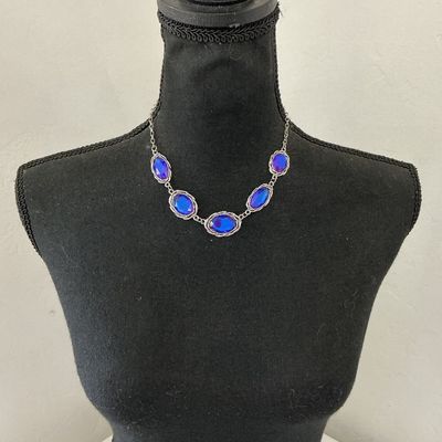 Silver-Tone Necklace with Faceted Blue Oval Stones