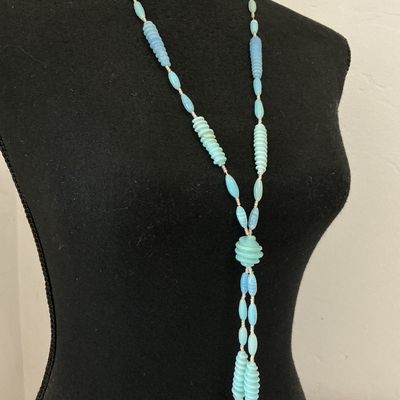 Vintage Light Blue and Aqua Molded Glass Bead Y-Necklace Lariat