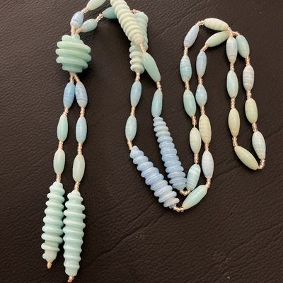 Vintage Light Blue and Aqua Molded Glass Bead Y-Necklace Lariat