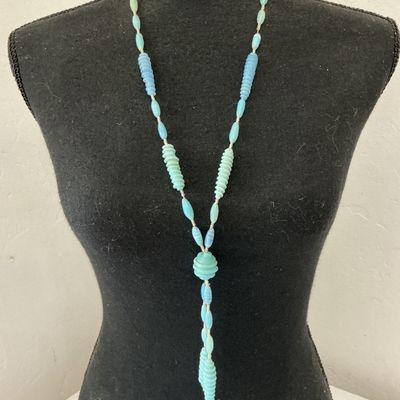 Vintage Light Blue and Aqua Molded Glass Bead Y-Necklace Lariat