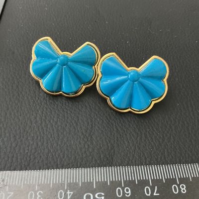Vintage Gold Tone & Turquoise Blue Enamel Fan Bow Pierced Earrings