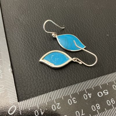 Sterling Silver Turquoise Inlay Leaf Drop Earrings