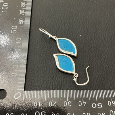 Sterling Silver Turquoise Inlay Leaf Drop Earrings