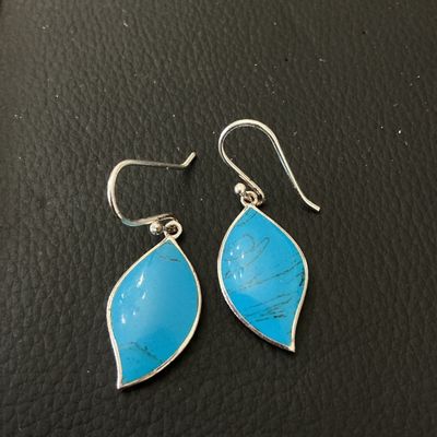 Sterling Silver Turquoise Inlay Leaf Drop Earrings