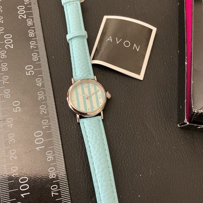 Avon Light Blue Striped Dial Wristwatch in Original Box