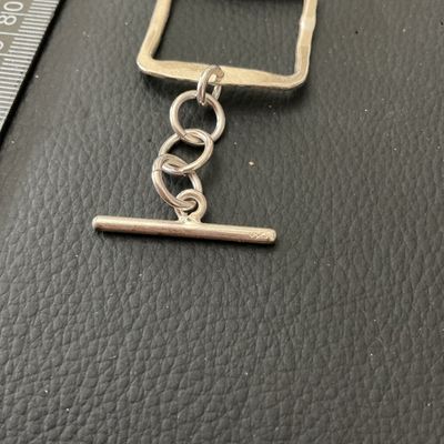 Sterling Silver 925 Hammered Square Link Toggle Bracelet