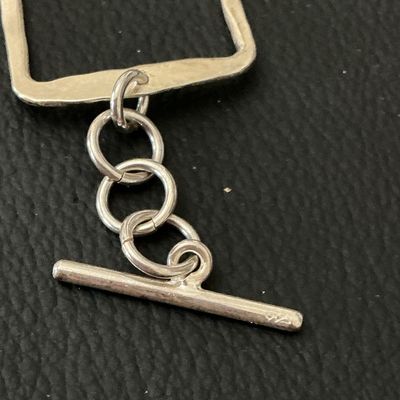 Sterling Silver 925 Hammered Square Link Toggle Bracelet