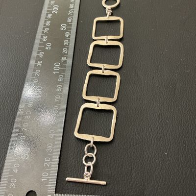 Sterling Silver 925 Hammered Square Link Toggle Bracelet