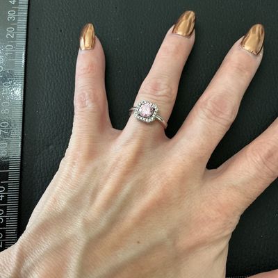Silver-Tone Pink Gemstone Halo Ring Size 5.5