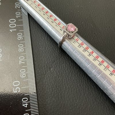 Silver-Tone Pink Gemstone Halo Ring Size 5.5