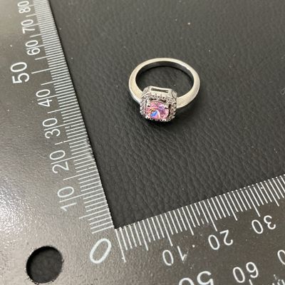 Silver-Tone Pink Gemstone Halo Ring Size 5.5