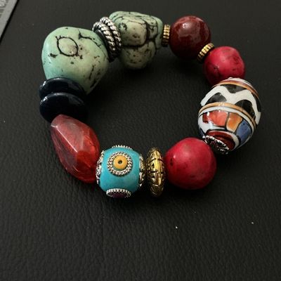 Chunky Multicolored Beaded Stretch Bracelet
