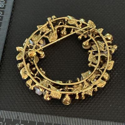 Multicolor Rhinestone & Faux Pearl Floral Wreath Brooch