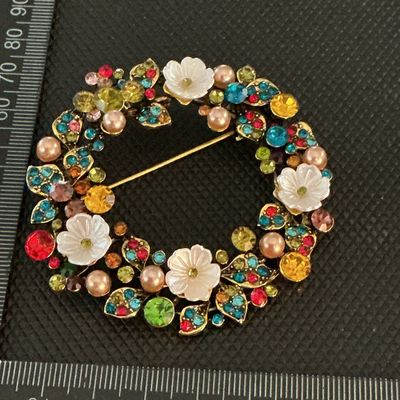 Multicolor Rhinestone & Faux Pearl Floral Wreath Brooch
