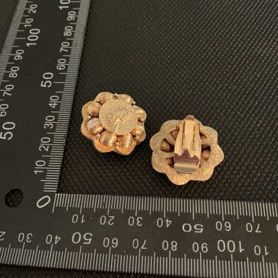 Vintage Gold Tone Floral Coin Motif Clip-On Earrings