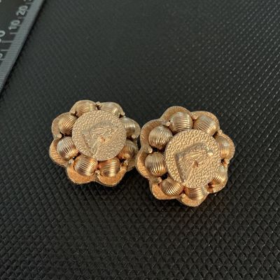 Vintage Gold Tone Floral Coin Motif Clip-On Earrings