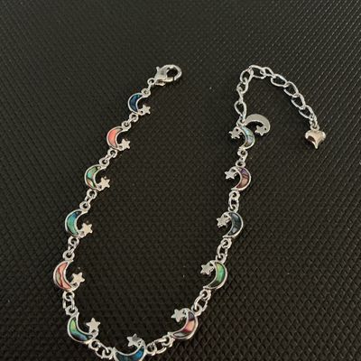 Silver-Tone Crescent Moon and Star Inlay Bracelet