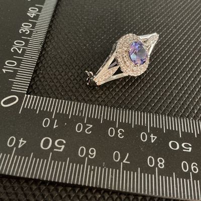 Silver-Tone Purple Gemstone Double Halo Brooch Pin