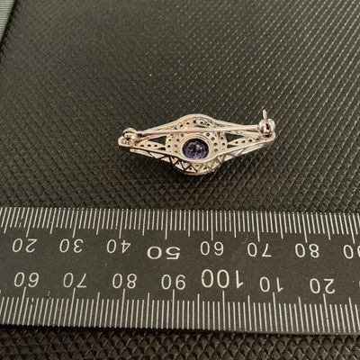 Silver-Tone Purple Gemstone Double Halo Brooch Pin