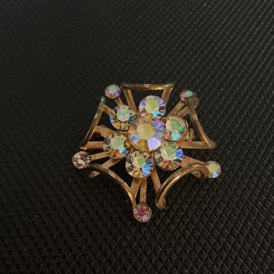 Vintage Gold-Tone Aurora Borealis Rhinestone Brooch Pin