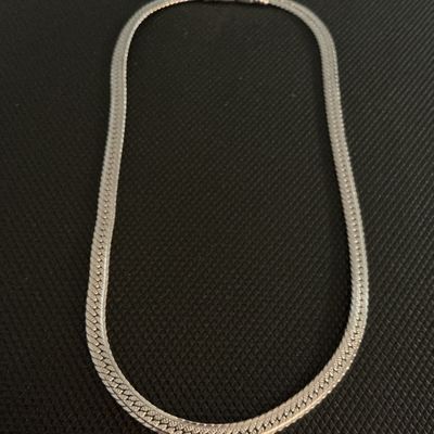 Vintage Monet Silver-Tone Flat Herringbone Chain Necklace