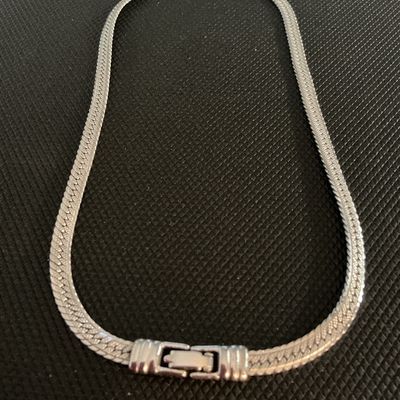 Vintage Monet Silver-Tone Flat Herringbone Chain Necklace