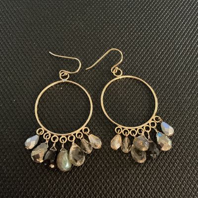 Pair of Gold-Tone Hoop Earrings with Faceted Stone Dangles