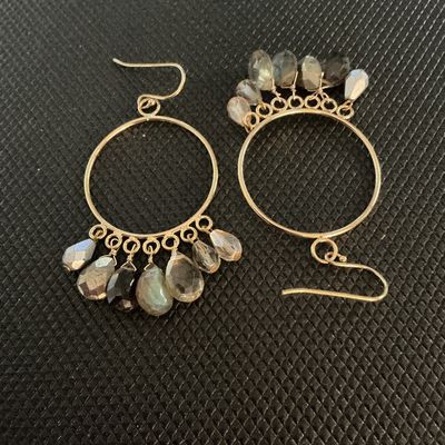 Pair of Gold-Tone Hoop Earrings with Faceted Stone Dangles