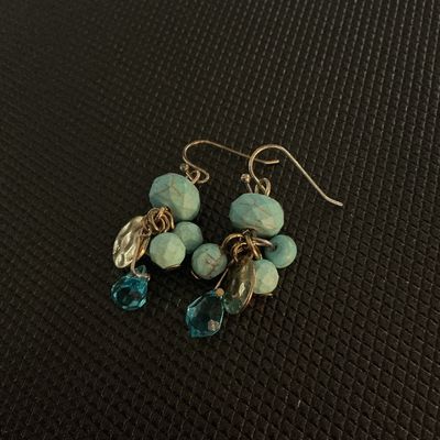 Turquoise Style & Faceted Blue Glass Cluster Dangle Earrings