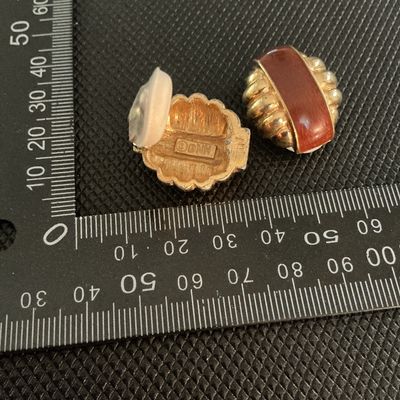 Vintage DNH Gold-Tone and Rust Red Enamel Clip-On Earrings