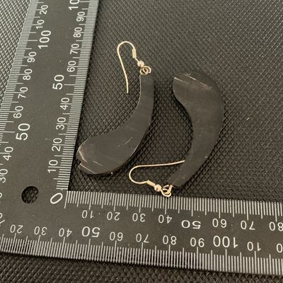 Vintage Black Horn & Brass Inlay Fish Dangle Earrings