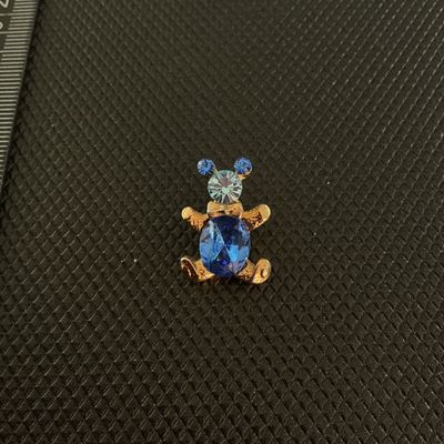 Vintage Gold Tone Blue Crystal Teddy Bear Lapel Pin / Tack