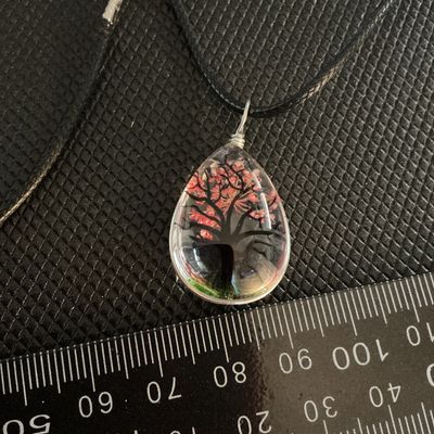 Teardrop Tree of Life Resin Pendant Necklace with Dried Flowers