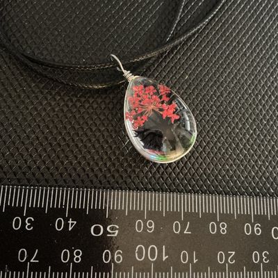 Teardrop Tree of Life Resin Pendant Necklace with Dried Flowers
