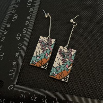 Stained Glass Butterfly Enamel Dangle Earrings