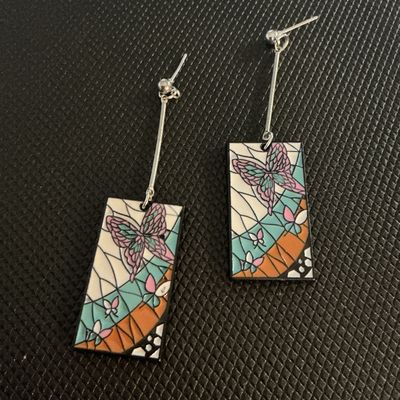 Stained Glass Butterfly Enamel Dangle Earrings