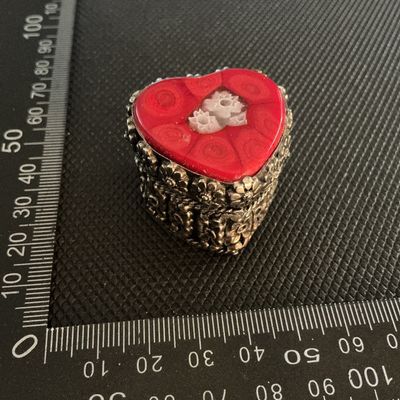 Vintage Venetian Millefiori Glass & Metal Heart-Shaped Trinket Box