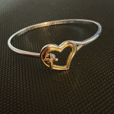 Bradford Exchange BGE Two-Tone Religious Heart Bangle Bracelet