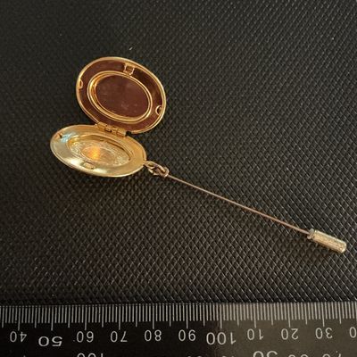 Vintage Gold Tone Dog Portrait Oval Locket Stick Pin