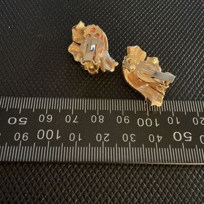 Vintage Gold-Tone Textured Fan Clip-On Earrings