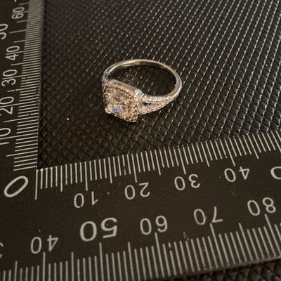 Silver-Tone Princess Cut Halo Ring with Pave Split Shank Band