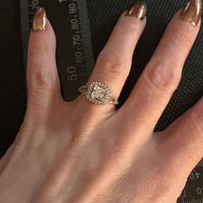 Silver-Tone Princess Cut Halo Ring with Pave Split Shank Band
