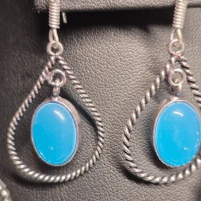 Bulky SW Turquoise double pendant & 925 earring to match