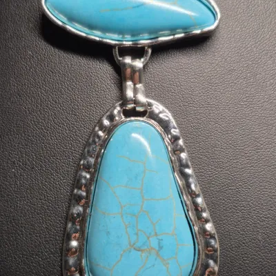 Bulky SW Turquoise double pendant & 925 earring to match